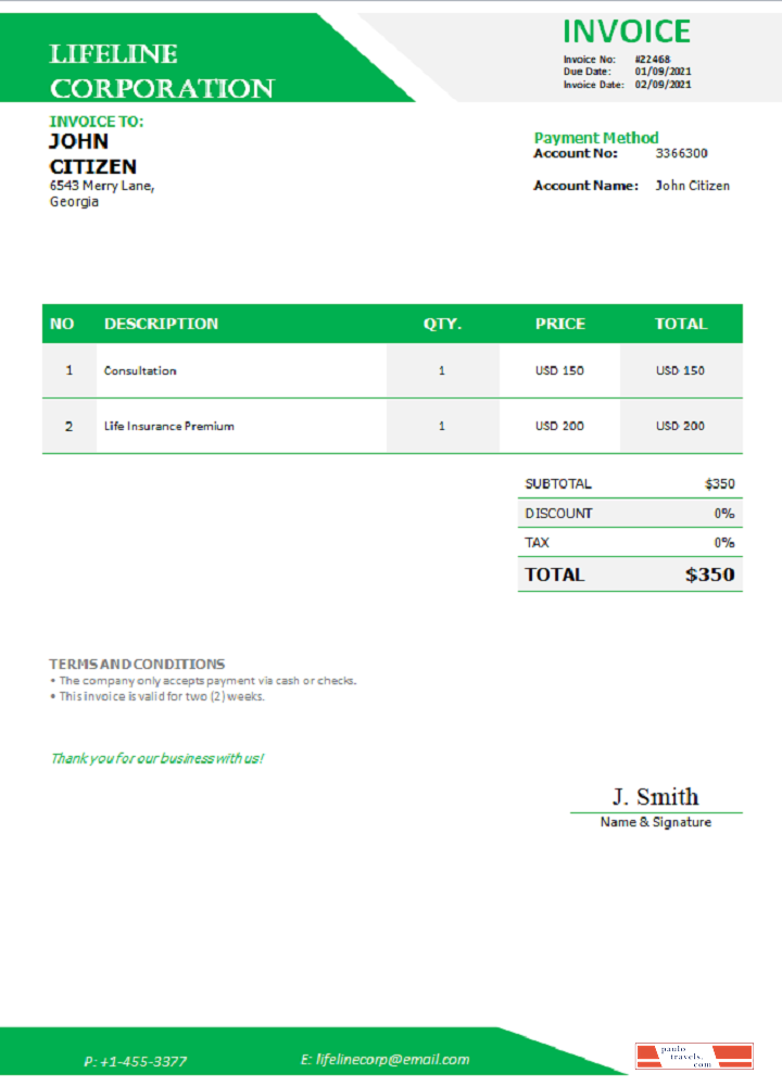 Georgia Lifeline Corporation invoice PSD template